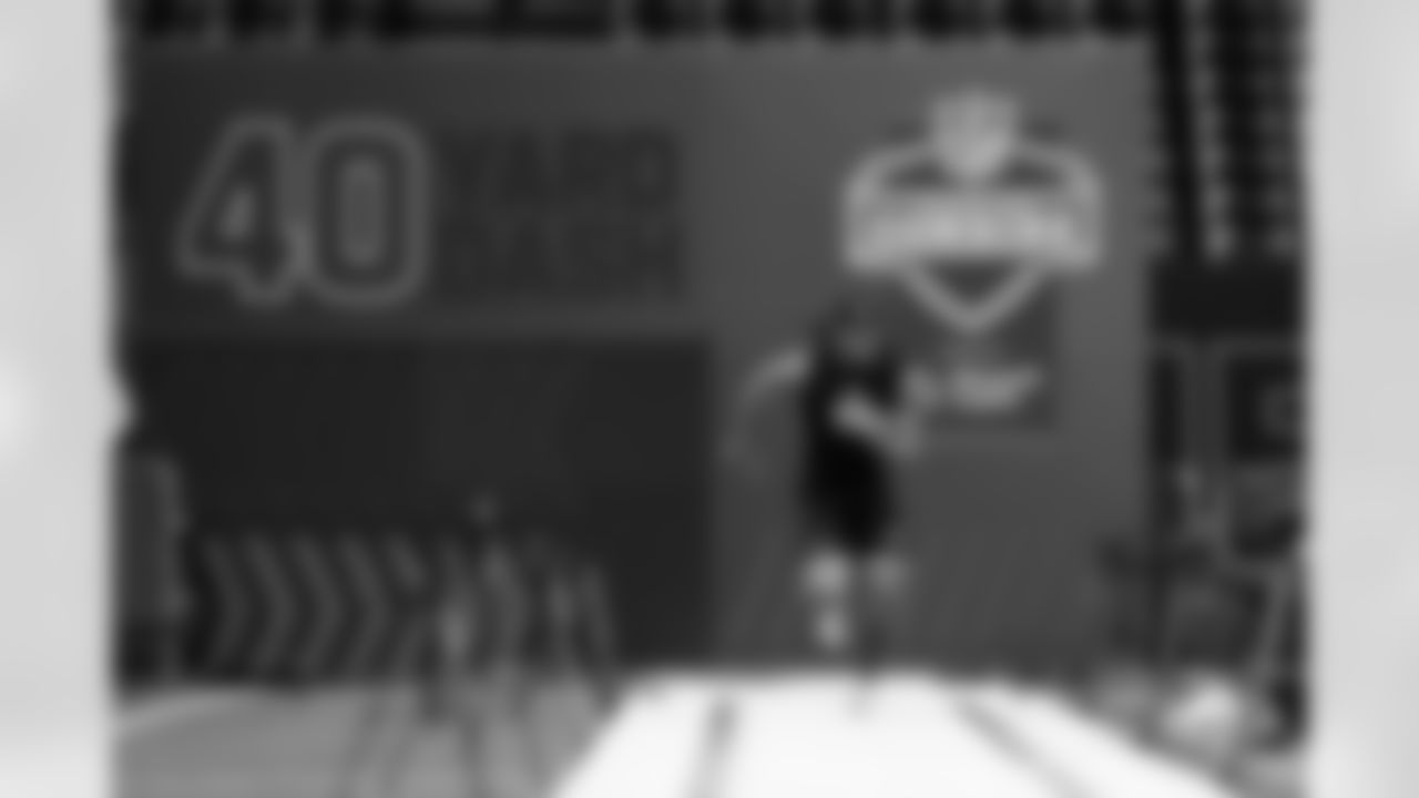 TCU linebacker Kaleb Elarms-Orr (06) runs the 40-yard dash during the 2026 NFL Scouting Combine on Thursday, February 26, 2026 in Indianapolis, Indiana. (Lauren Leigh Bacho/NFL)