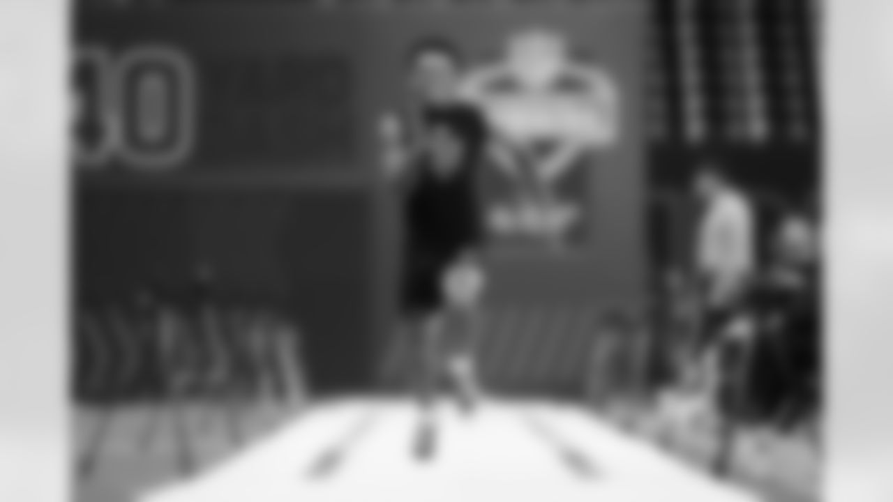 Georgia Tech wide receiver Eric Rivers (32) runs the 40-yard dash during the 2026 NFL Scouting Combine on Saturday, February 28, 2026 in Indianapolis, Indiana. (Cooper Neill/NFL)