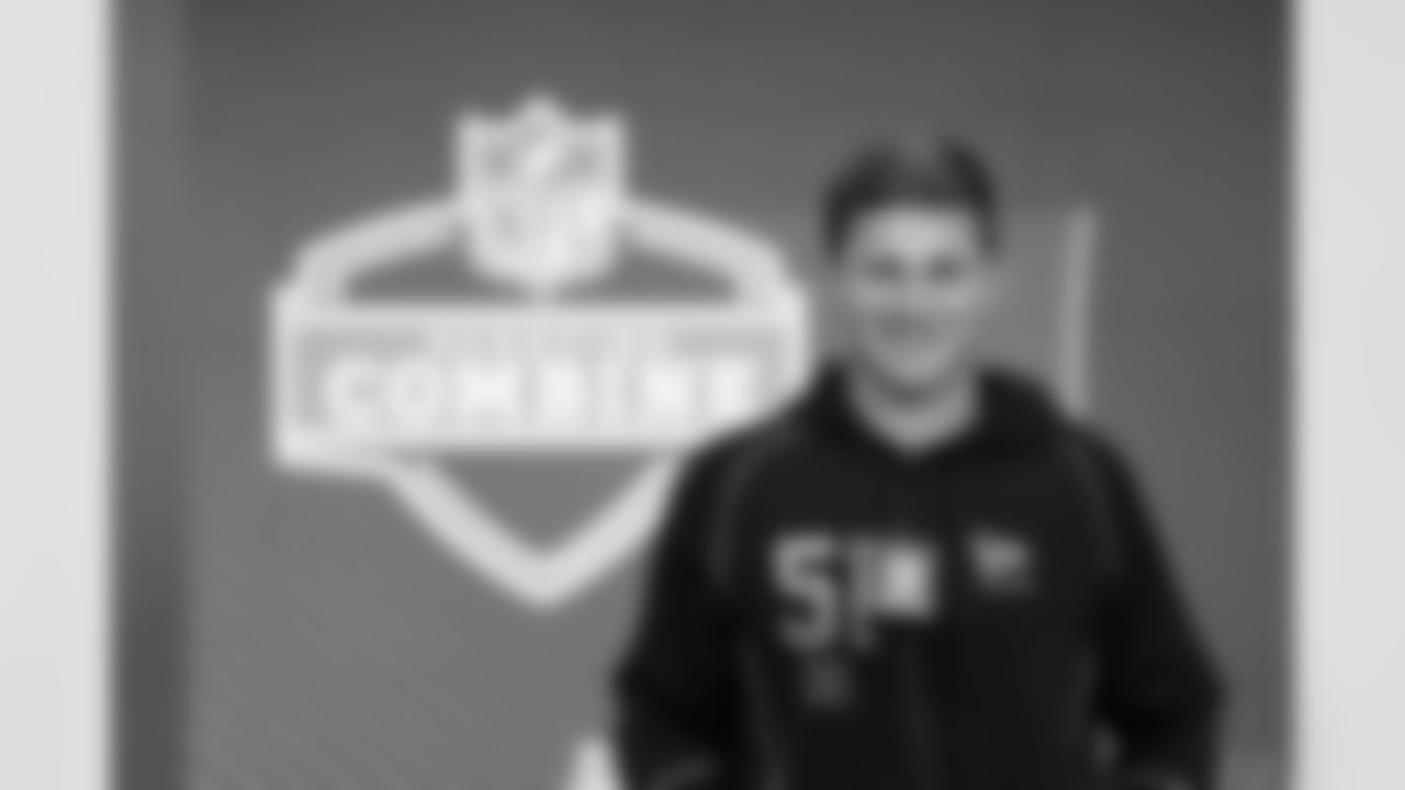 Texas defensive back Michael Taaffe (51) speaks during a press conference at the 2026 NFL Scouting Combine on Thursday, February 26, 2026 in Indianapolis, Indiana. (Cooper Neill/NFL)