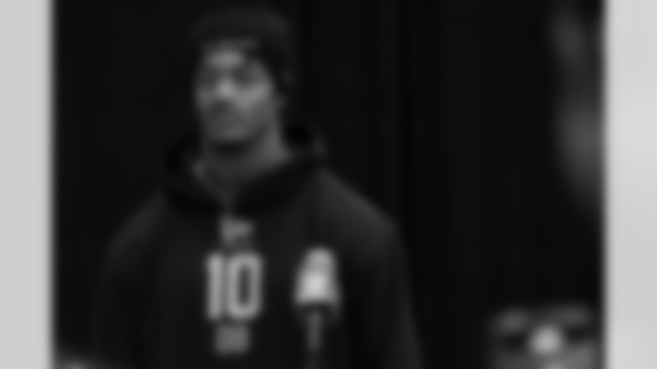 Toledo defensive back Andre Fuller (10) speaks during a press conference at the 2026 NFL Scouting Combine on Thursday, February 26, 2026 in Indianapolis, Indiana. (Cooper Neill/NFL)