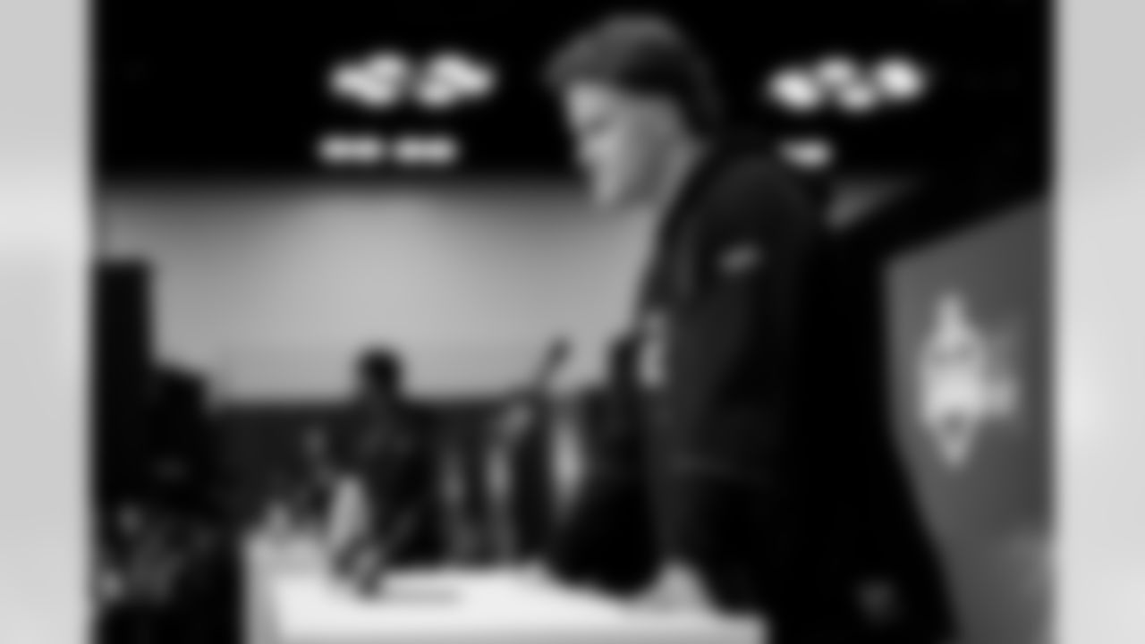 Clemson linebacker Wade Woodaz (28) speaks during a press conference at the 2026 NFL Scouting Combine on Wednesday, February 25, 2026 in Indianapolis, Indiana. (Lauren Leigh Bacho/NFL)