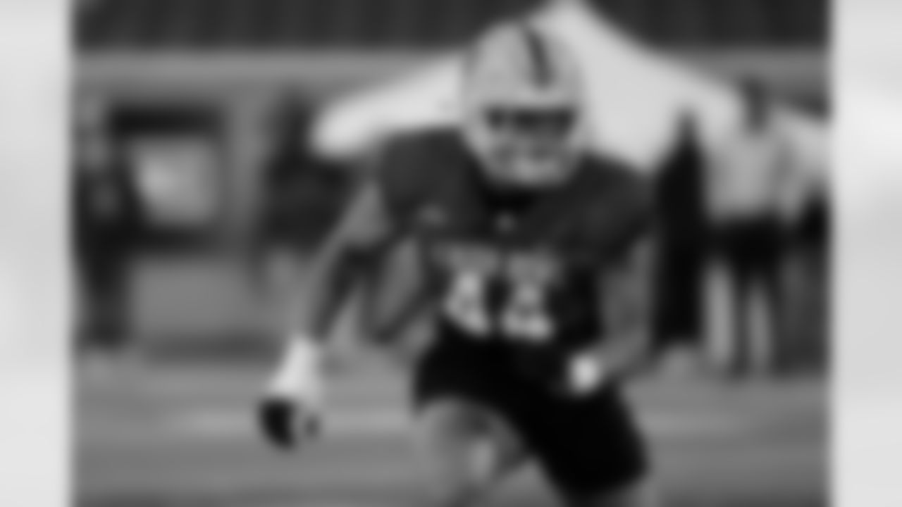 American Team linebacker Keyshaun Elliott (44), of Arizona State, runs through drills during practice for the Senior Bowl NCAA college football game Tuesday, Jan. 27, 2026, in Mobile, Ala. (AP Photo/Butch Dill)