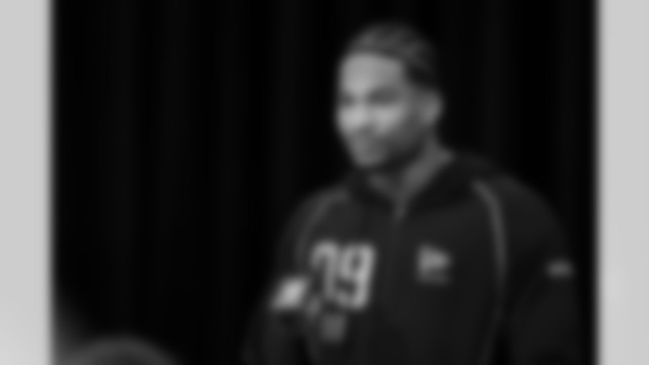 Georgia defensive back Daylen Everette (09) speaks during a press conference at the 2026 NFL Scouting Combine on Thursday, February 26, 2026 in Indianapolis, Indiana. (Cooper Neill/NFL)