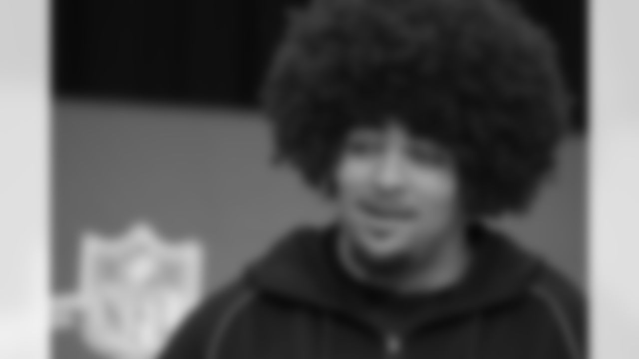 Alabama offensive lineman Parker Brailsford (07) speaks during a press conference at the NFL football scouting combine in Indianapolis, Saturday, Feb. 28, 2026. (AP Photo/Michael Conroy)