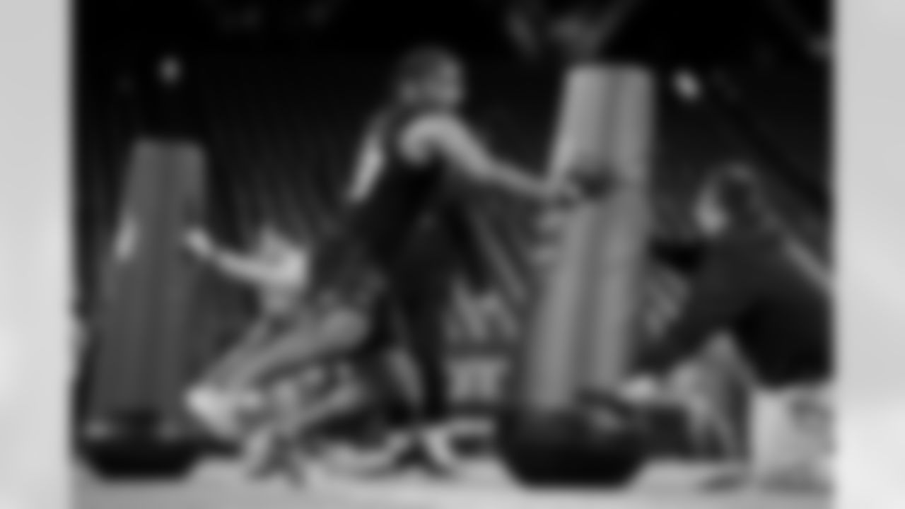 Texas A&M linebacker Taurean York (29) participates in a drill during the 2026 NFL Scouting Combine on Thursday, February 26, 2026 in Indianapolis, Indiana. (Cooper Neill/NFL)