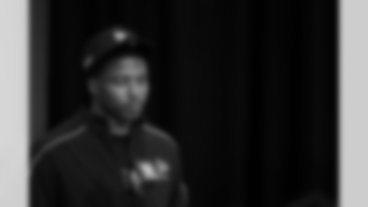 Miami defensive back Keionte Scott (29) speaks during a press conference at the 2026 NFL Scouting Combine on Thursday, February 26, 2026 in Indianapolis, Indiana. (Cooper Neill/NFL)