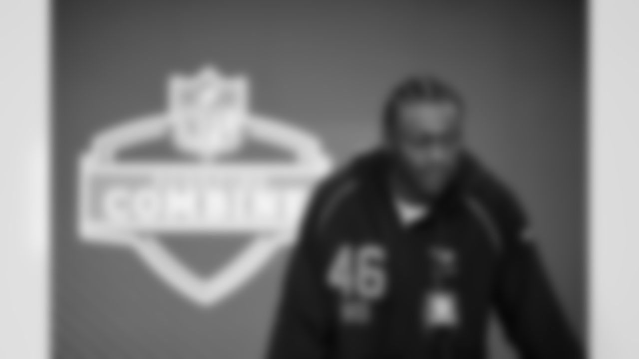 Georgia wide receiver Colbie Young (46) speaks during a press conference at the 2026 NFL Scouting Combine on Friday, February 27, 2026 in Indianapolis, Indiana. (Cooper Neill/NFL)