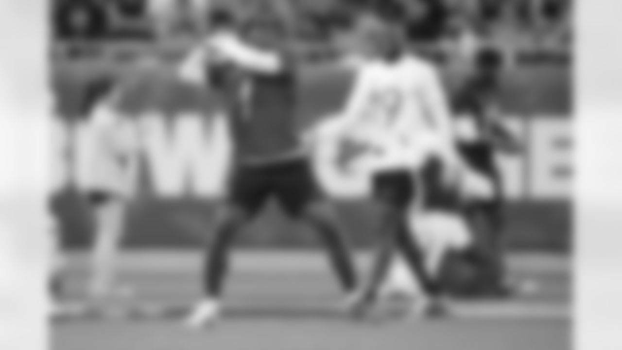 NFC wide receiver Malik Nabers (1) of the New York Giants celebrates during the NFL Pro Bowl football game, Sunday, Feb. 2, 2025, in Orlando, Fla. (Perry Knotts via AP)