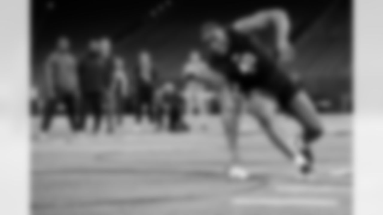 Texas Tech defensive lineman Romello Height (40) participates in a drill during the 2026 NFL Scouting Combine on Thursday, February 26, 2026 in Indianapolis, Indiana. (Lauren Leigh Bacho/NFL)