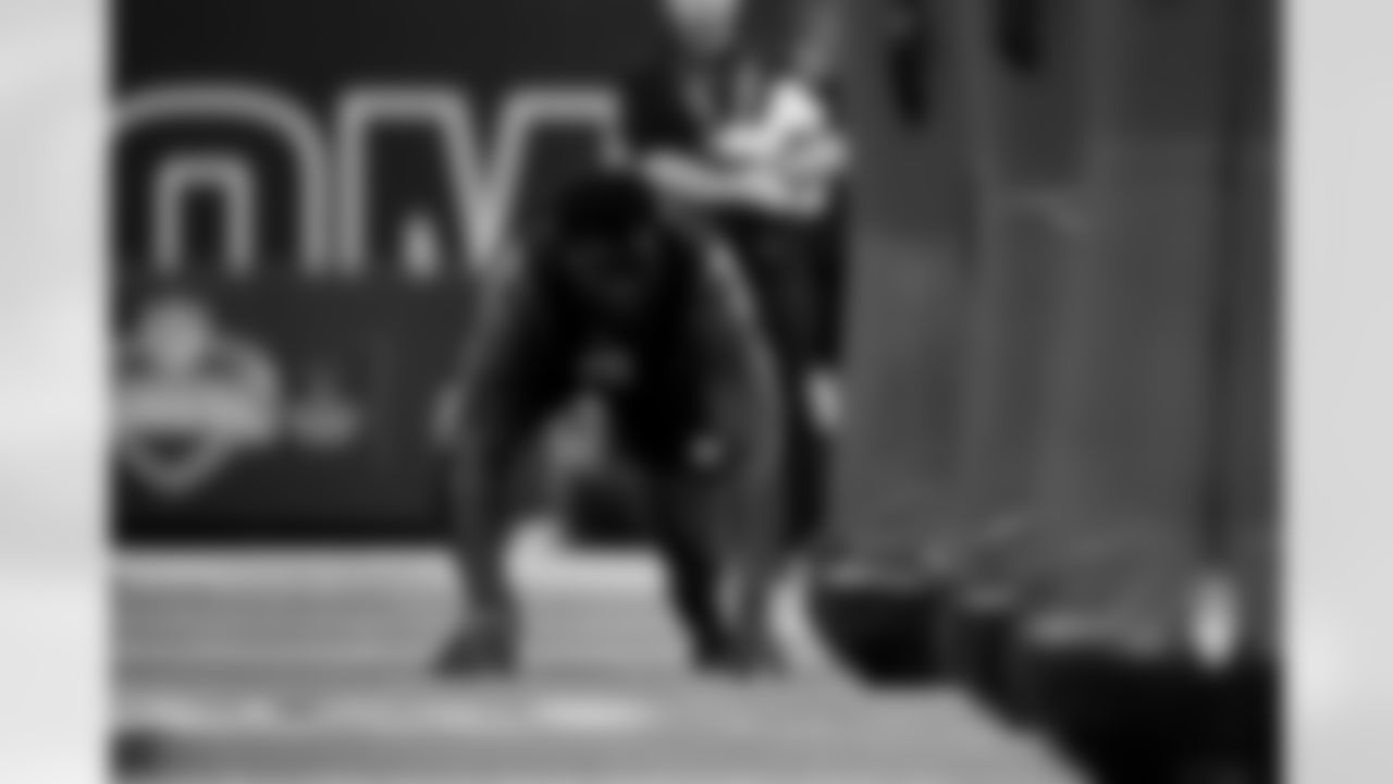 Texas Tech defensive lineman Lee Hunter (15) participates in a drill during the 2026 NFL Scouting Combine on Thursday, February 26, 2026 in Indianapolis, Indiana. (Cooper Neill/NFL)
