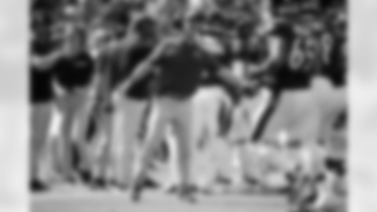 Baltimore Ravens head coach John Harbaugh celebrates after the Baltimore Ravens kicked a field goal against the Las Vegas Raiders during the first half of an NFL football game, Sunday, Sept. 15, 2024, in Baltimore. (AP Photo/Nick Wass)