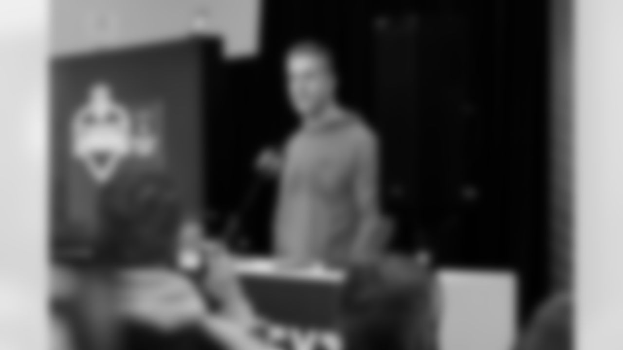 New York Giants head coach John Harbaugh speaks during a press conference at the 2026 NFL Scouting Combine on Tuesday, February 24, 2026 in Indianapolis, Indiana. (Lauren Leigh Bacho/NFL)