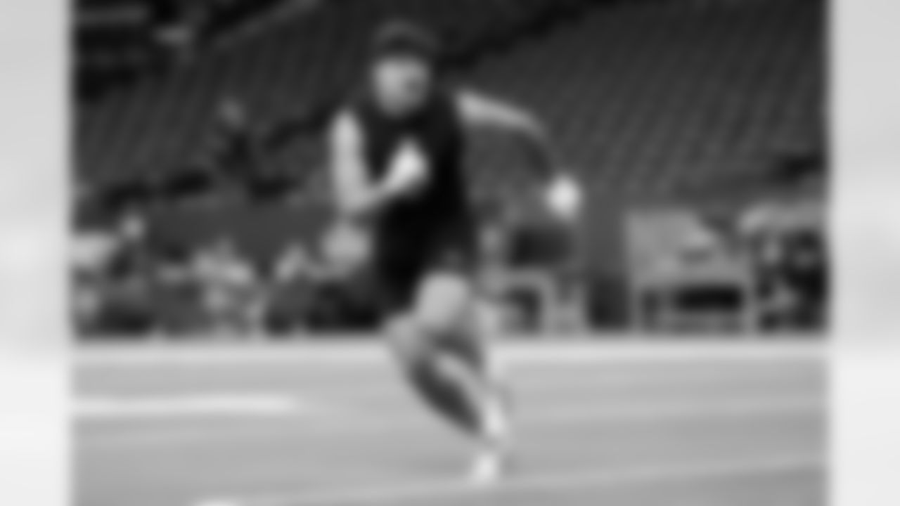 Texas Tech linebacker Jacob Rodriguez (21) participates in a drill during the 2026 NFL Scouting Combine on Thursday, February 26, 2026 in Indianapolis, Indiana. (Lauren Leigh Bacho/NFL)