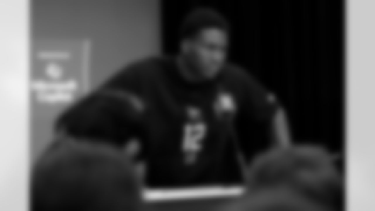 Texas linebacker Anthony Hill Jr. (12) speaks during a press conference at the 2026 NFL Scouting Combine on Wednesday, February 25, 2026 in Indianapolis, Indiana. (Lauren Leigh Bacho/NFL)