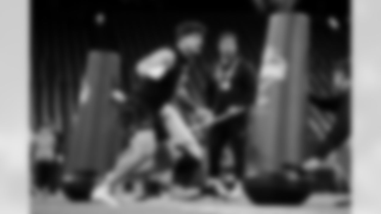 Texas Tech linebacker Jacob Rodriguez (21) participates in a drill during the 2026 NFL Scouting Combine on Thursday, February 26, 2026 in Indianapolis, Indiana. (Cooper Neill/NFL)