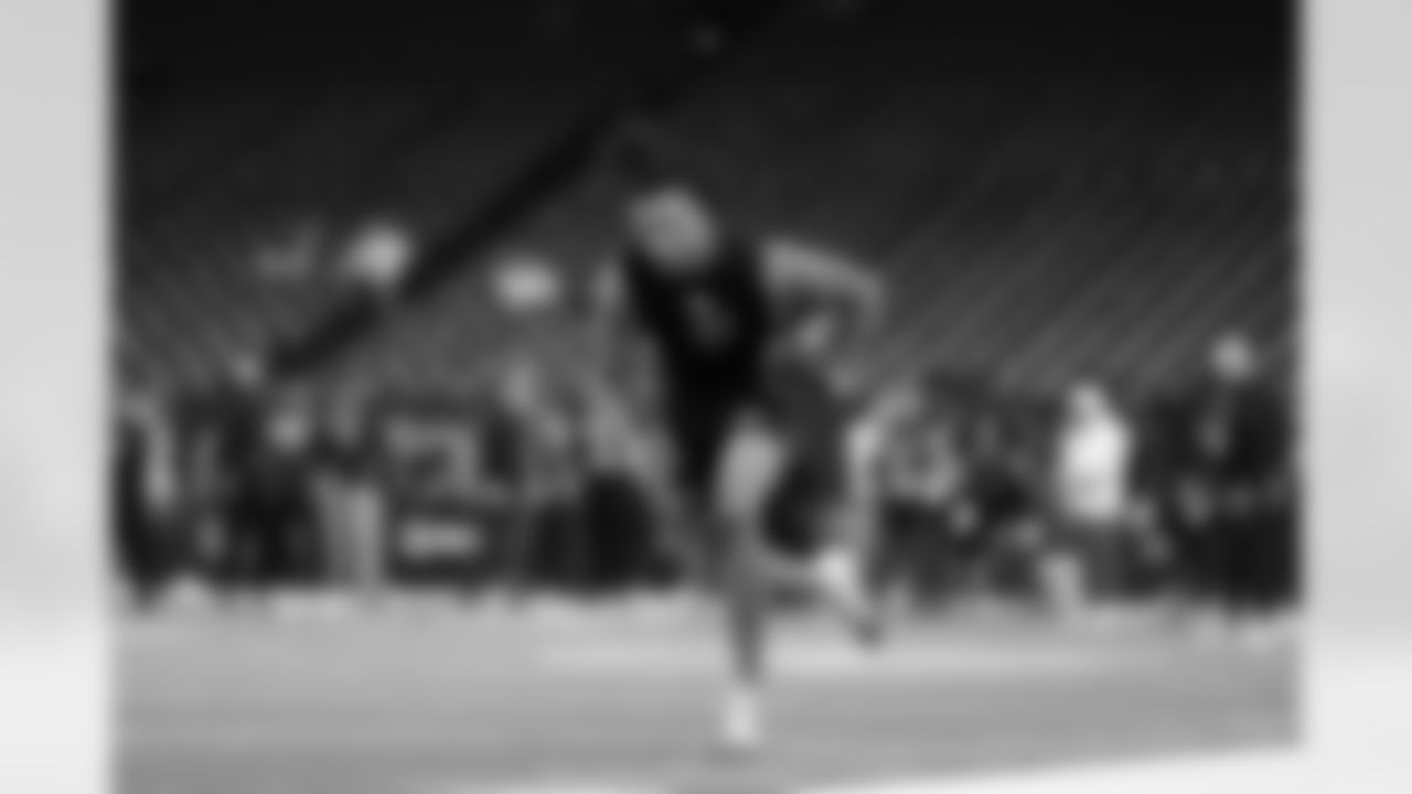 Texas Tech wide receiver Reggie Virgil (41) participates in a drill during the 2026 NFL Scouting Combine on Saturday, February 28, 2026 in Indianapolis, Indiana. (Cooper Neill/NFL)