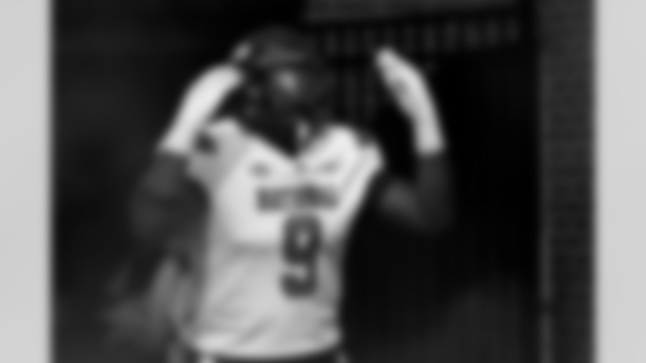 National team defensive lineman Darius Alexander (9), of Toledo, takes the field before the Senior Bowl NCAA college football game, Saturday, Feb. 1, 2025, in Mobile, Ala. (AP Photo/Butch Dill)