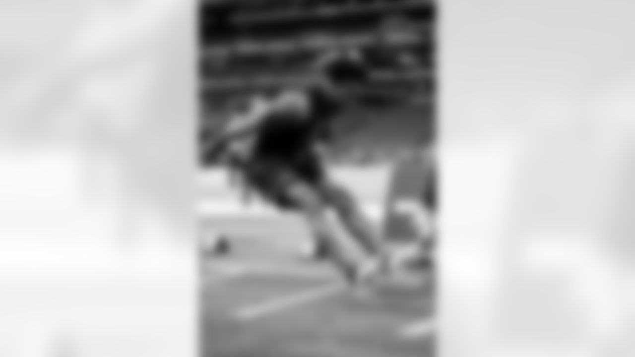 Duke defensive back Chandler Rivers (28) participates in the broad jump during the 2026 NFL Scouting Combine on Friday, February 27, 2026 in Indianapolis, Indiana. (Lauren Leigh Bacho/NFL)