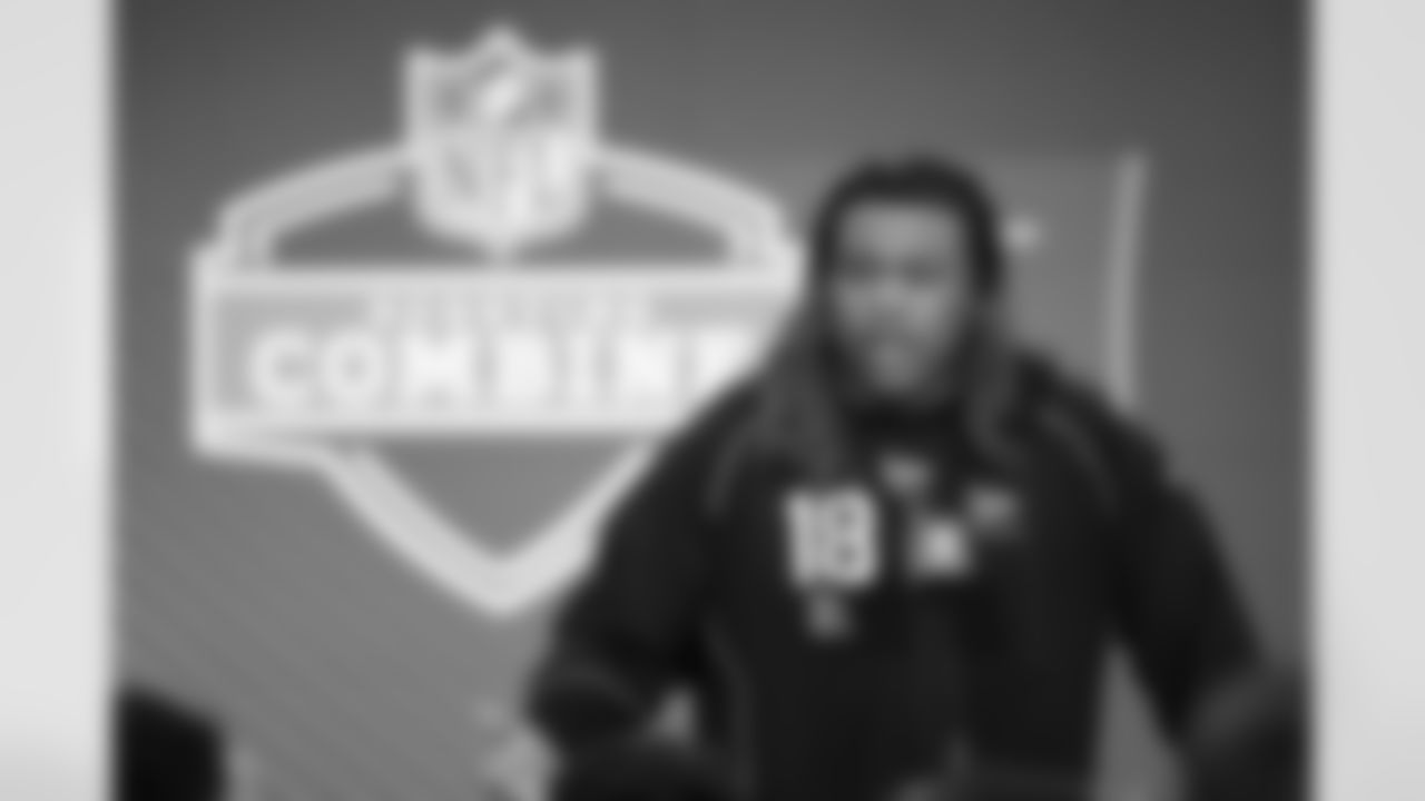 Alabama defensive lineman Tim Keenan III (18) speaks during a press conference at the 2026 NFL Scouting Combine on Wednesday, February 25, 2026 in Indianapolis, Indiana. (Cooper Neill/NFL)