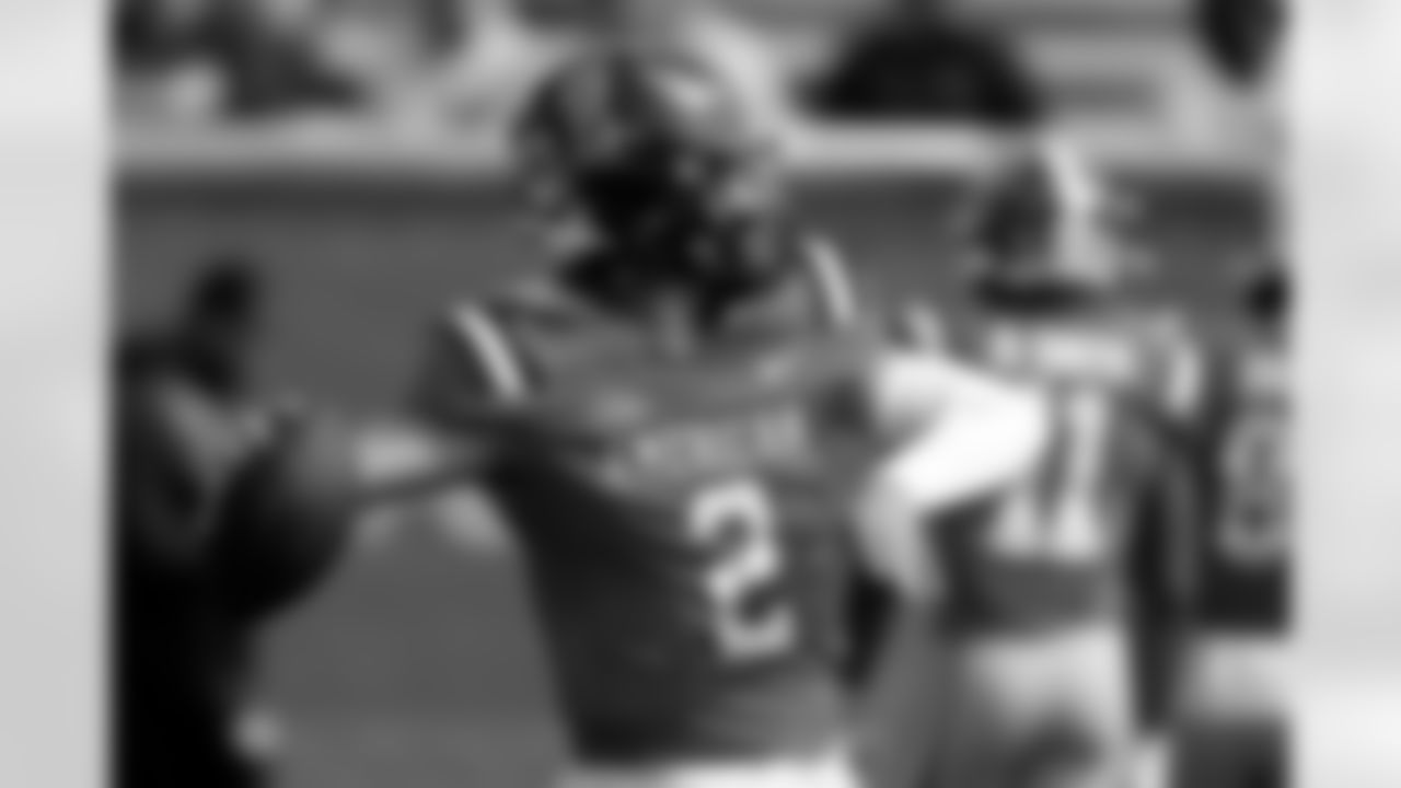 American team quarterback Jaxson Dart (2), of Mississippi, during warmups for the Senior Bowl NCAA college football game, Saturday, Feb. 1, 2025, in Mobile, Ala. (AP Photo/Butch Dill)