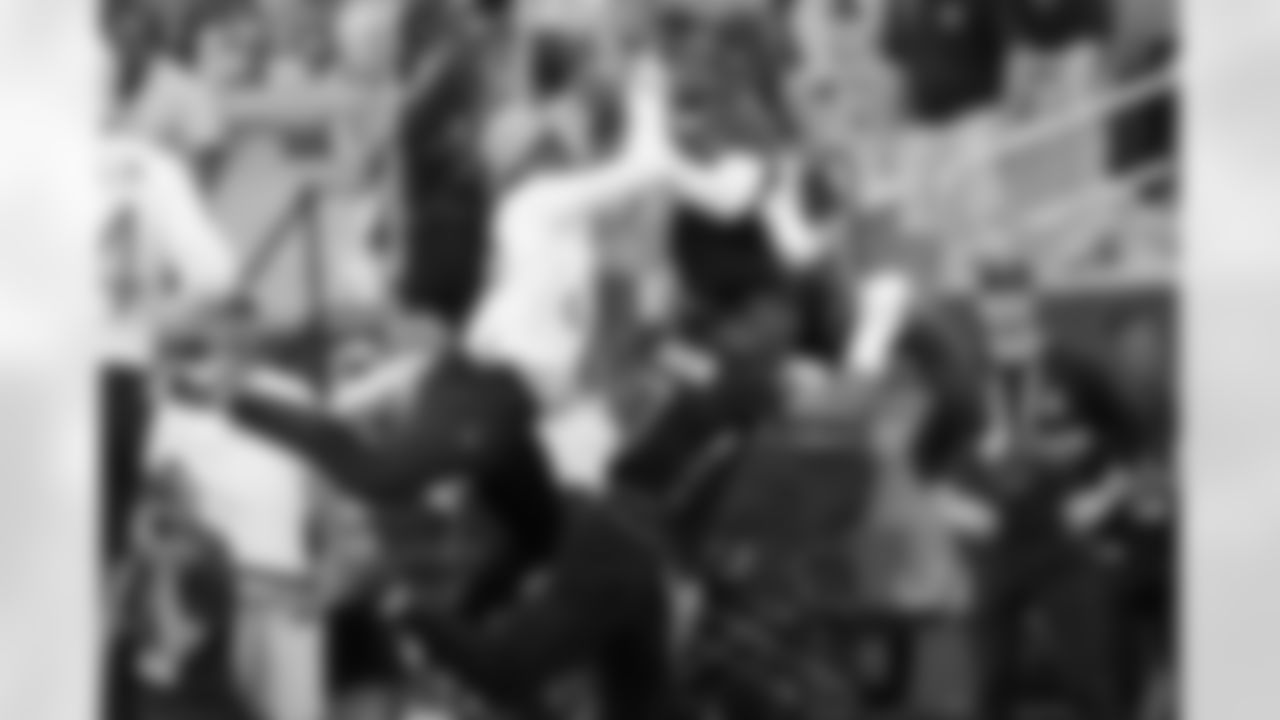 NFC wide receiver Malik Nabers, top center, of the New York Giants, makes a reception during the flag football event at the NFL Pro Bowl Games on Sunday, February 2, 2025, in Orlando, Fla. (Doug Benc/AP Images for NFL)