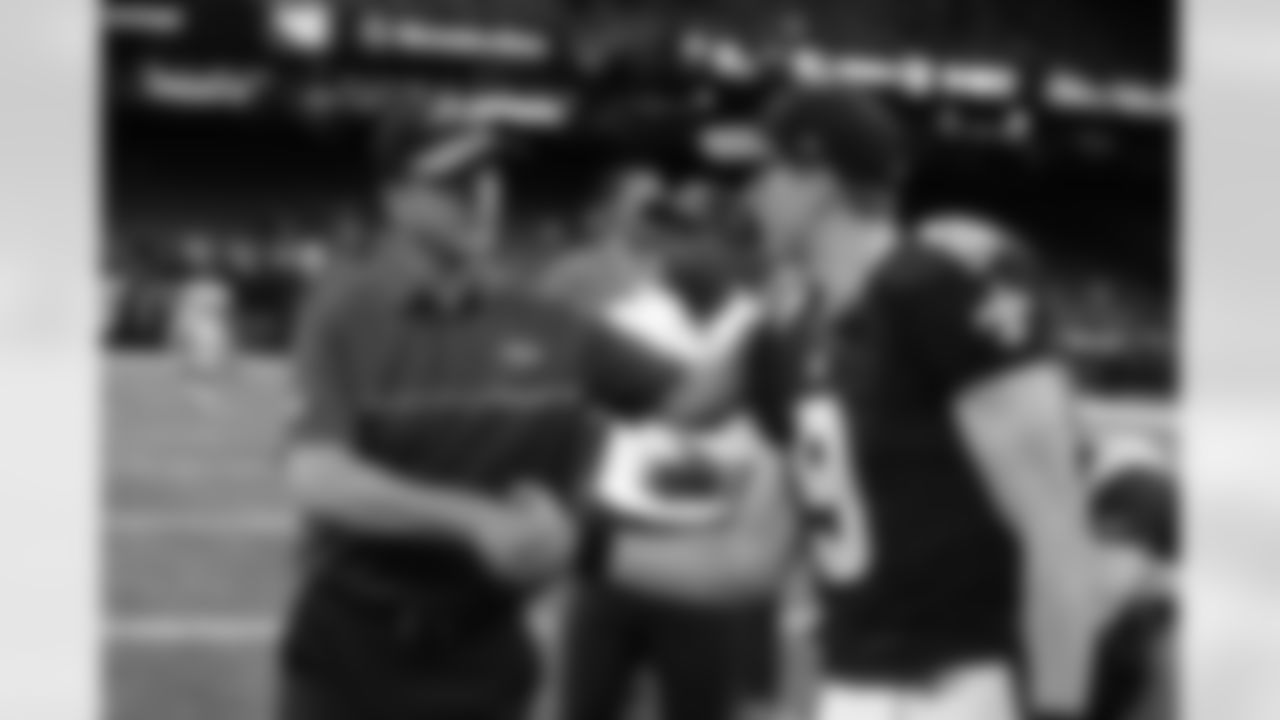 Baltimore Ravens head coach John Harbaugh shakes hands with New Orleans Saints quarterback Drew Brees (9) after  a pre-season NFL football game in New Orleans, Thursday, Sept. 1, 2016. The Ravens won 23-14. (AP Photo/Butch Dill)