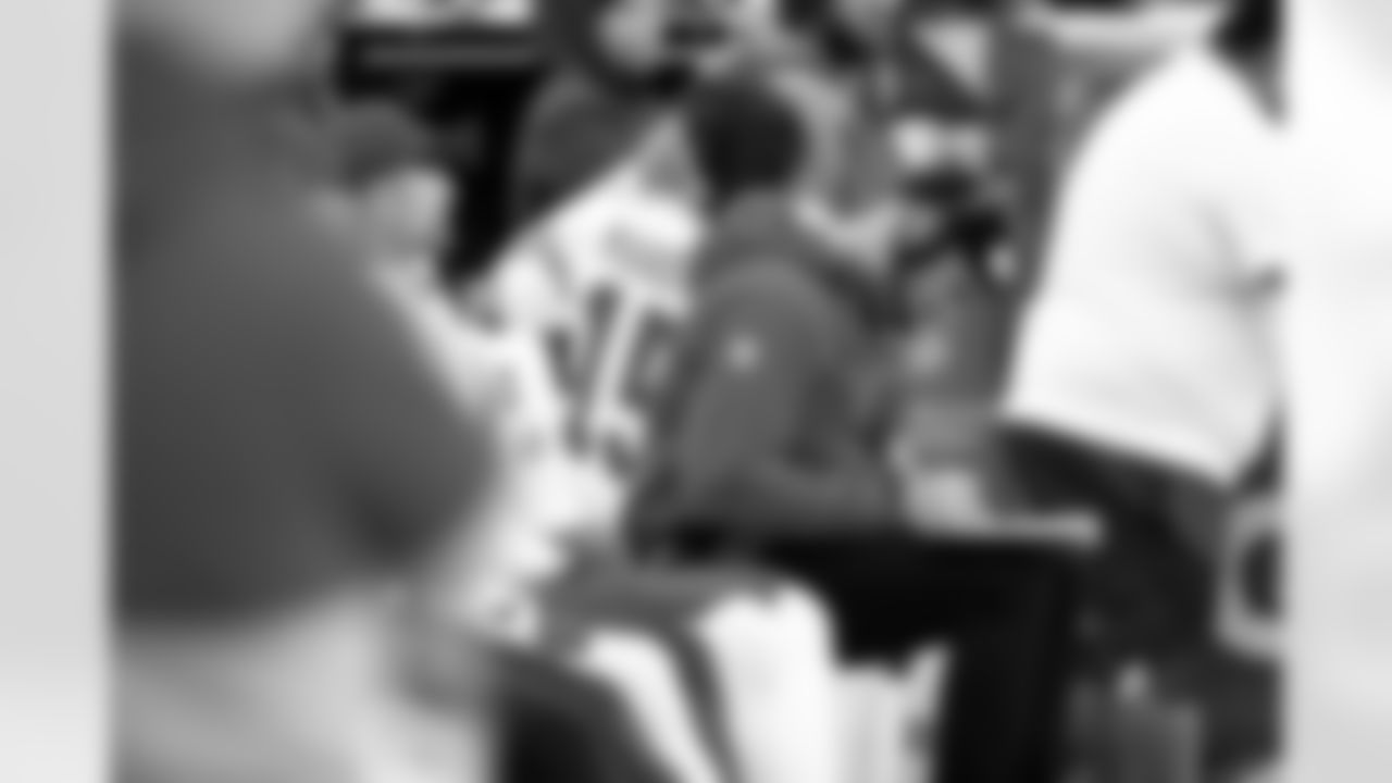 Kansas City Chiefs Quarterbacks Coach Mike Kafka on the bench during an NFL football game against the Denver Broncos on Saturday, January 8, 2021 in Denver. (Steve Sanders/Kansas City Chiefs via AP)