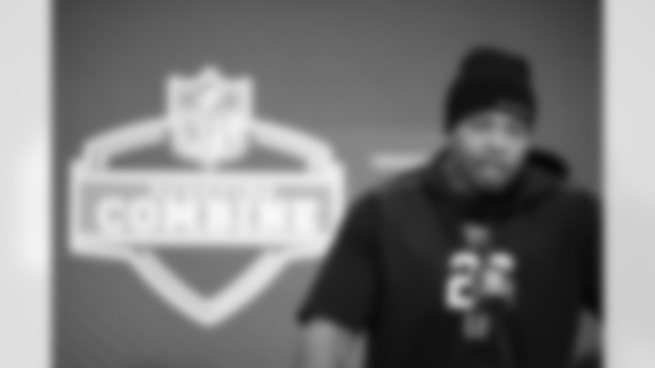 Missouri linebacker Josiah Trotter (26) speaks during a press conference at the 2026 NFL Scouting Combine on Wednesday, February 25, 2026 in Indianapolis, Indiana. (Cooper Neill/NFL)