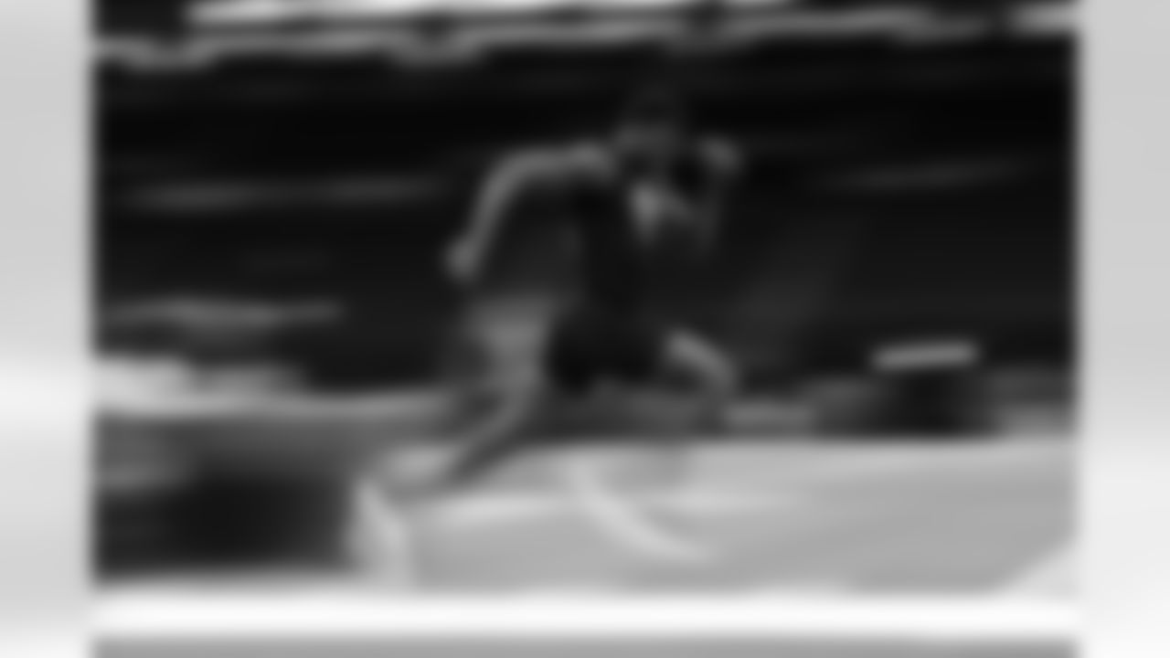 Georgia State wide receiver Ted Hurst (24) runs the 40-yard dash during the 2026 NFL Scouting Combine on Saturday, February 28, 2026 in Indianapolis, Indiana. (Cooper Neill/NFL)