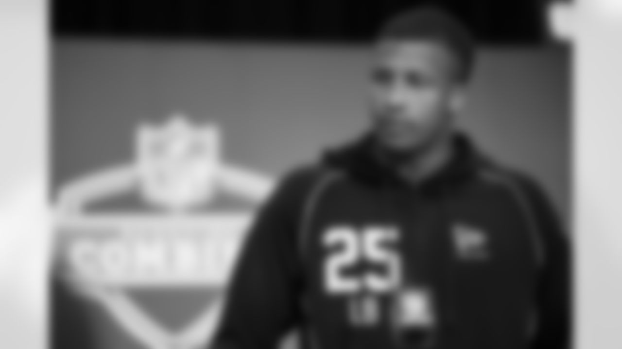 2026 Combine Participants Ohio State linebacker Sonny Styles (25) speaks during a press conference at the 2026 NFL Scouting Combine on Wednesday, February 25, 2026 in Indianapolis, Indiana. (Cooper Neill/NFL)