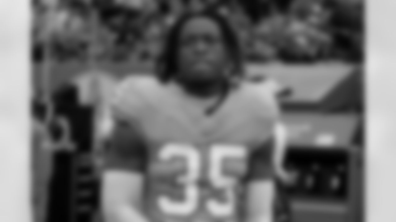 Tennessee Titans safety K'Von Wallace (35) stands on the sideline before an NFL football game Sunday, Oct. 29, 2023, in Nashville, Tenn. (AP Photo/George Walker IV)