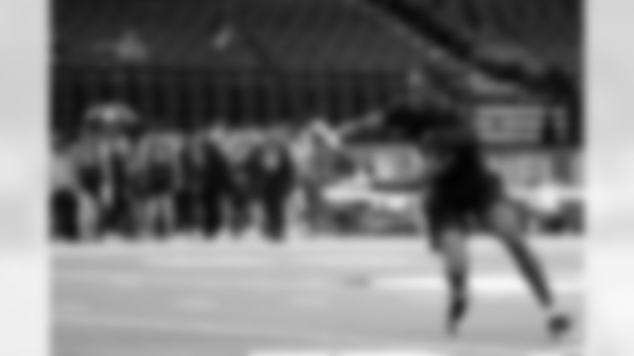 Kansas State defensive back VJ Payne (44) participates in a drill during the 2026 NFL Scouting Combine on Friday, February 27, 2026 in Indianapolis, Indiana. (Lauren Leigh Bacho/NFL)