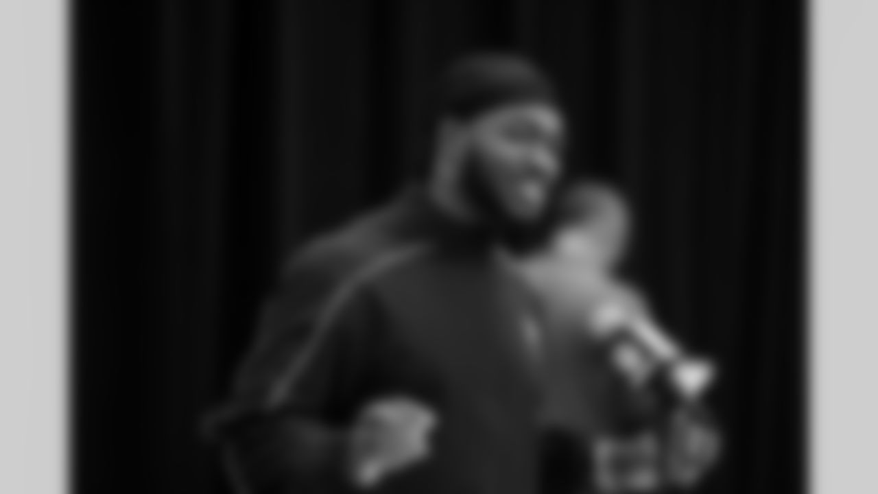 Wisconsin wide receiver Vinny Anthony II (02) speaks during a press conference at the 2026 NFL Scouting Combine on Friday, February 27, 2026 in Indianapolis, Indiana. (Cooper Neill/NFL)