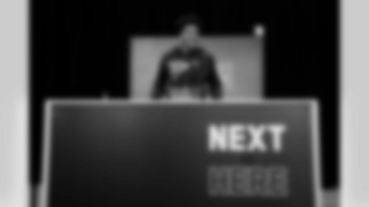 Toledo defensive back Avery Smith (30) speaks during a press conference at the 2026 NFL Scouting Combine on Thursday, February 26, 2026 in Indianapolis, Indiana. (Lauren Leigh Bacho/NFL)