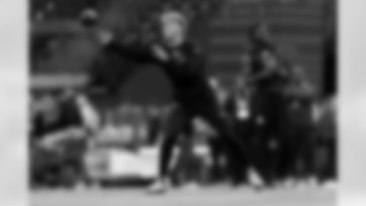 Mississippi quarterback Jaxson Dart participates in a drill at the NFL football scouting combine in Indianapolis, Saturday, March 1, 2025. (Brooke Sutton via AP)