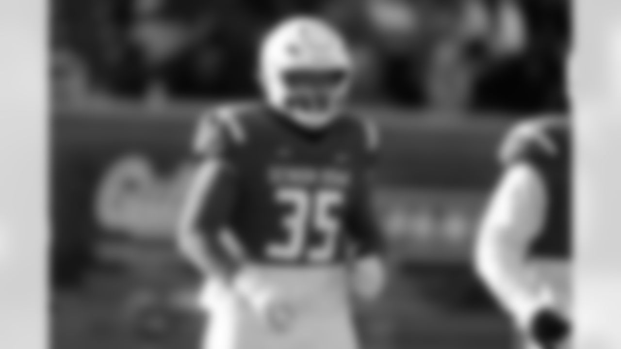 National Team linebacker Jacob Rodriguez (35), of Texas Tech, during the second half of the Senior Bowl NCAA college football game Saturday, Jan. 31, 2026, in Mobile, Ala. (AP Photo/Butch Dill)