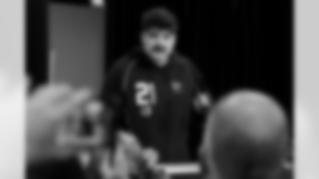 Texas Tech linebacker Jacob Rodriguez (21) speaks during a press conference at the 2026 NFL Scouting Combine on Wednesday, February 25, 2026 in Indianapolis, Indiana. (Lauren Leigh Bacho/NFL)