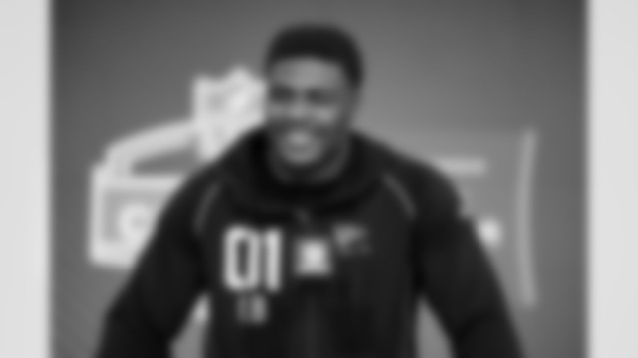 2026 Combine Participants Georgia linebacker CJ Allen (01) speaks during a press conference at the 2026 NFL Scouting Combine on Wednesday, February 25, 2026 in Indianapolis, Indiana. (Cooper Neill/NFL)