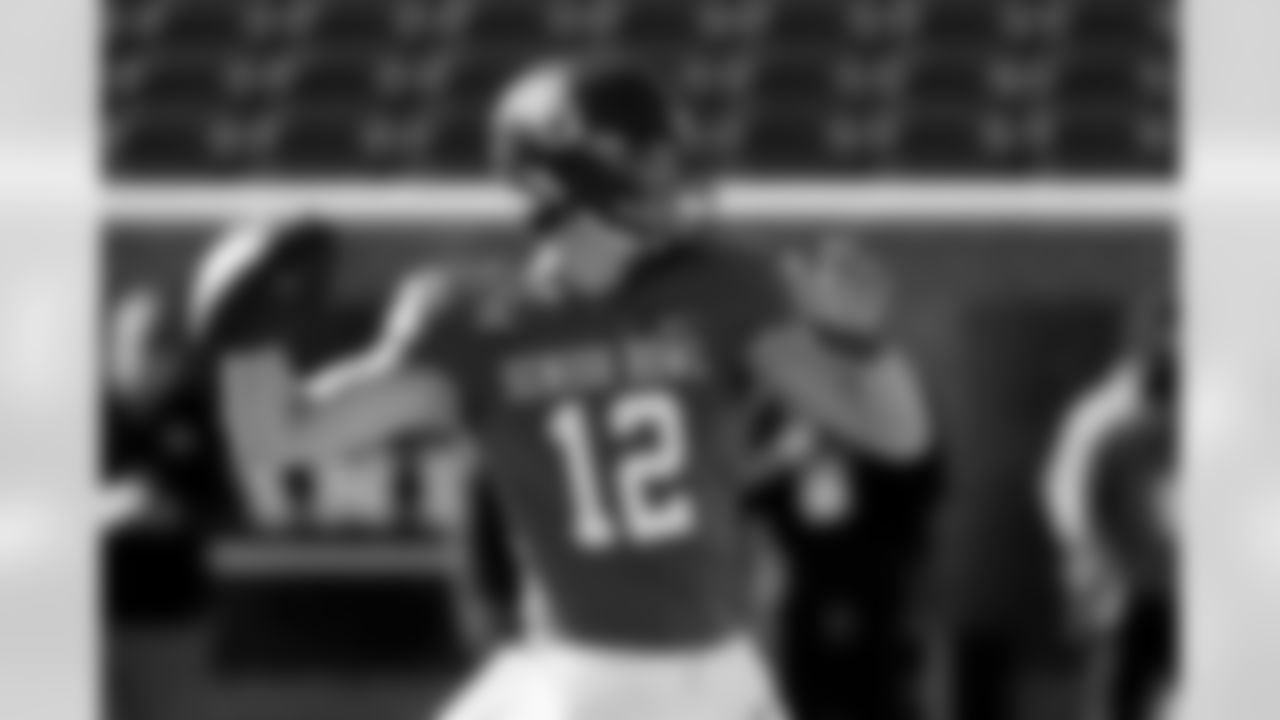 National Team quarterback Sawyer Robertson (12), of Baylor, runs through drills during practice for the Senior Bowl NCAA college football game Wednesday, Jan. 28, 2026, in Mobile, Ala. (AP Photo/Butch Dill)