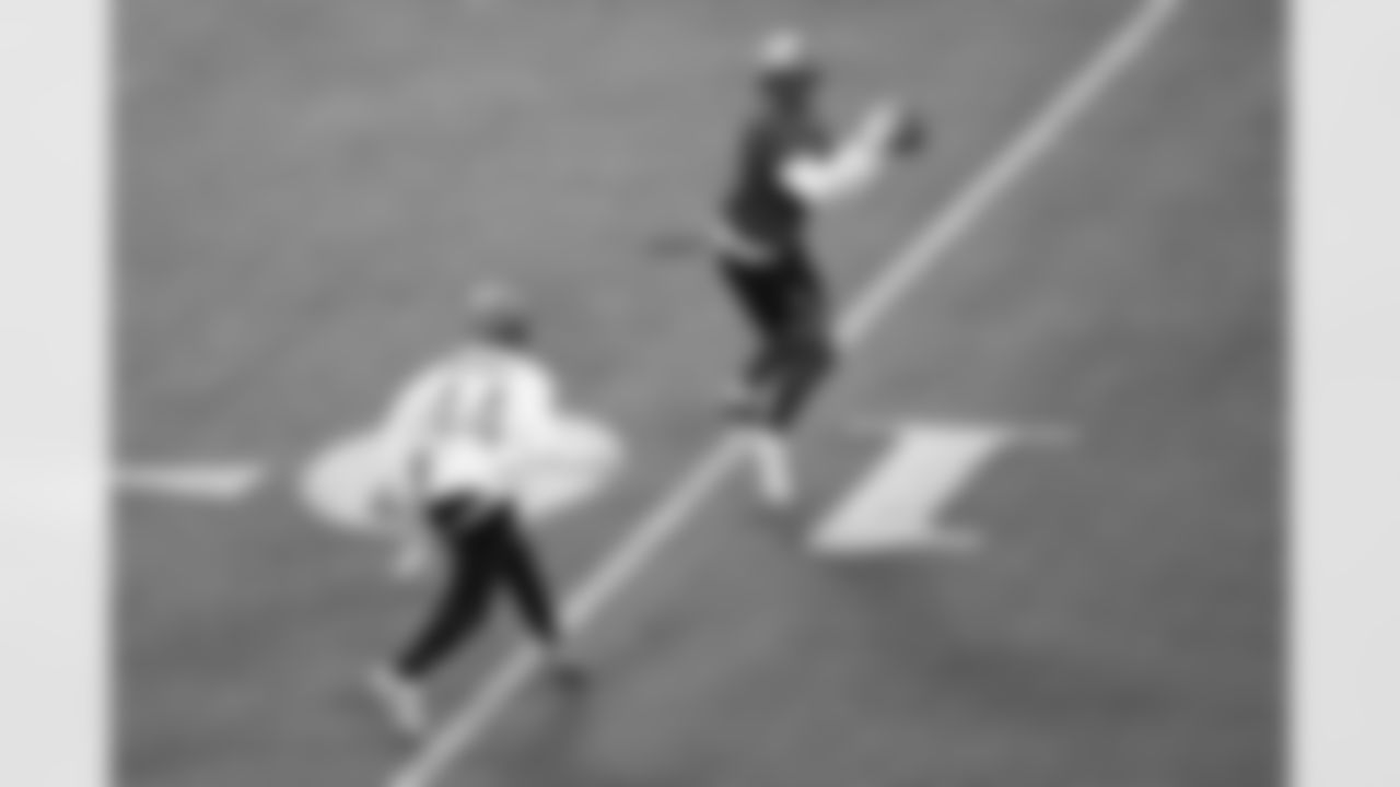 NFC receiver Malik Nabers, right, of the New York Giants, catches a pass as AFC cornerback Marlon Humphrey (44), of the Baltimore Ravens defends during the NFL Pro Bowl Games, Sunday, Feb. 2, 2025, in Orlando, Fla. (Phelan M. Ebenhack/AP Images for NFL)