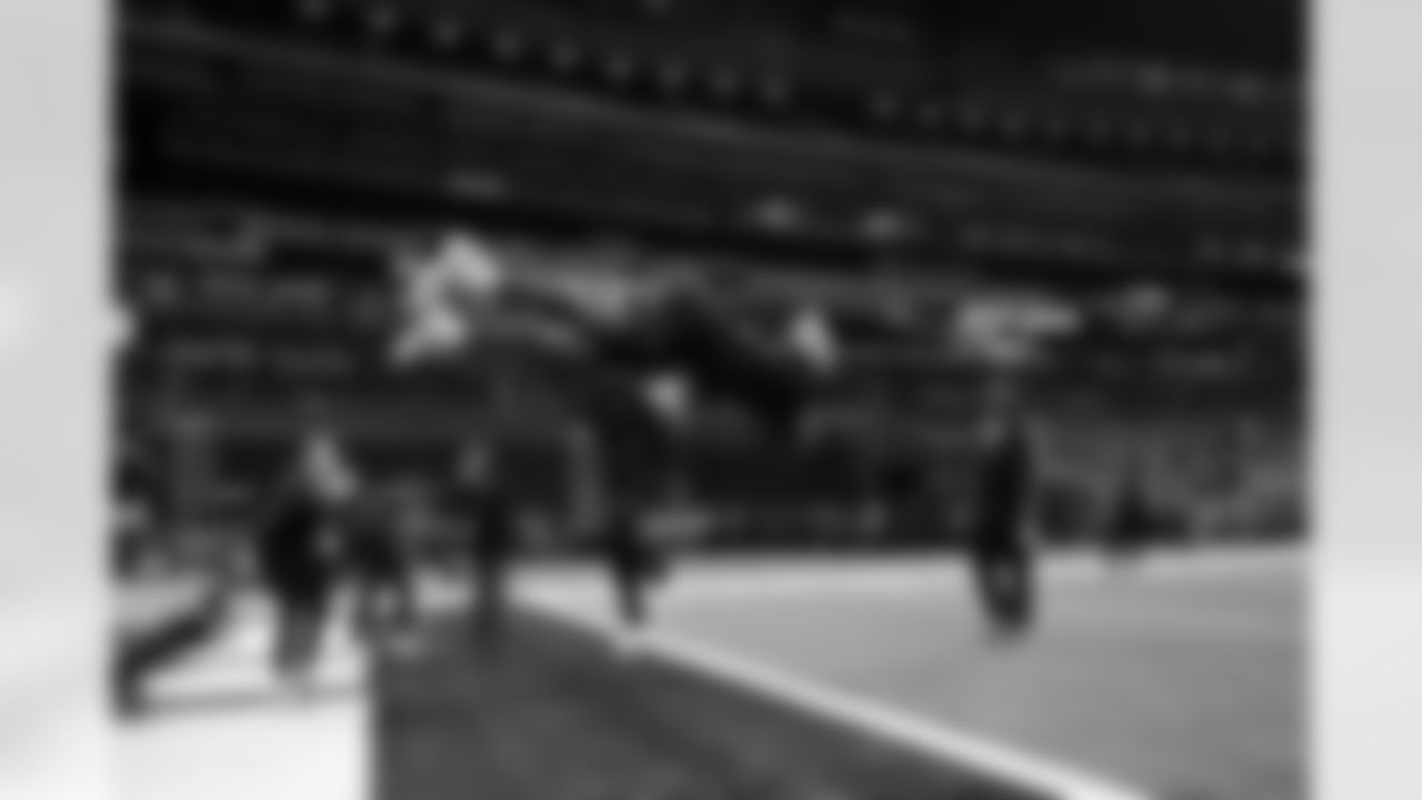 LSU wide receiver Aaron Anderson (01) participates in a drill during the 2026 NFL Scouting Combine on Saturday, February 28, 2026 in Indianapolis, Indiana. (Cooper Neill/NFL)