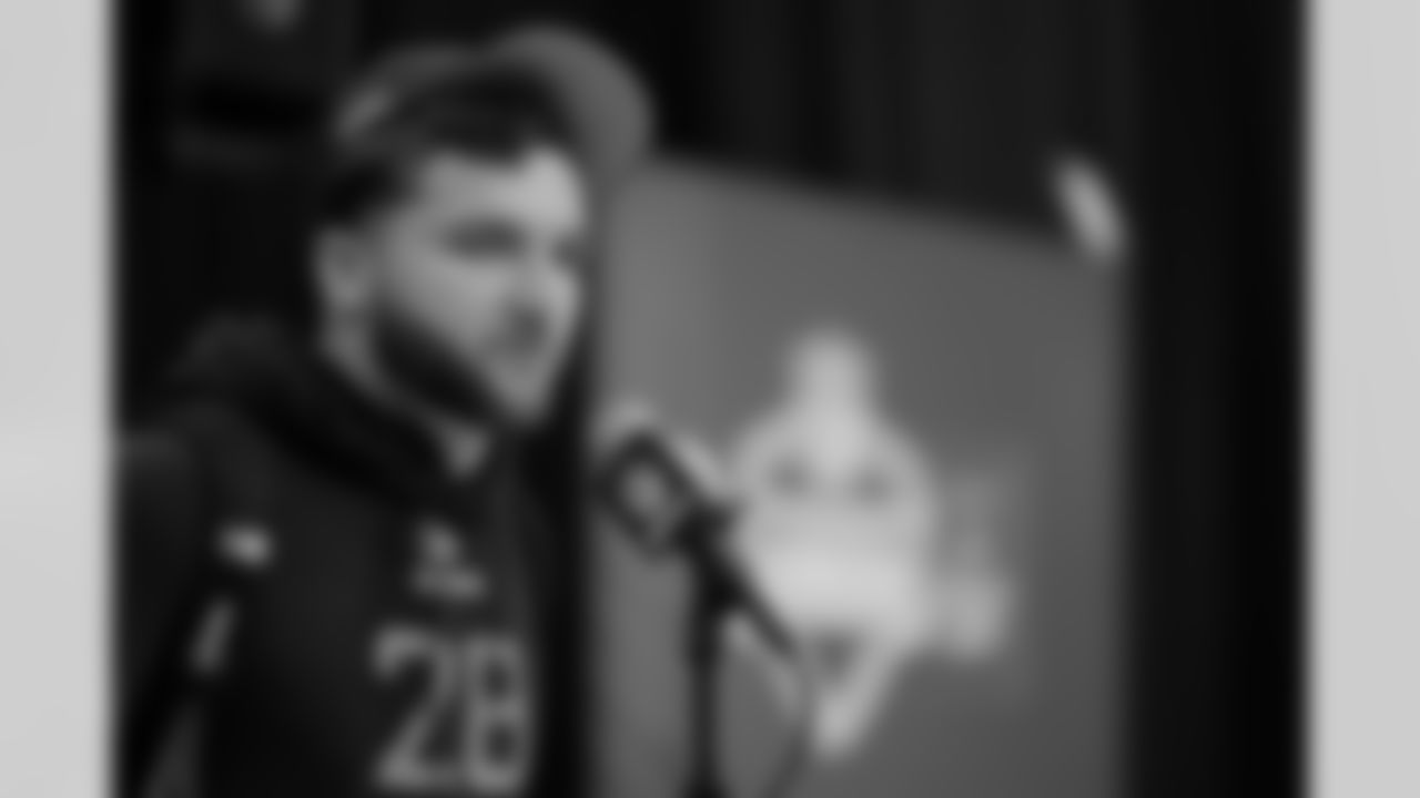 Arizona State running back Cam Skattebo speaks during a press conference at the NFL football scouting combine Friday, Feb. 28, 2025, in Indianapolis. (AP Photo/George Walker IV)