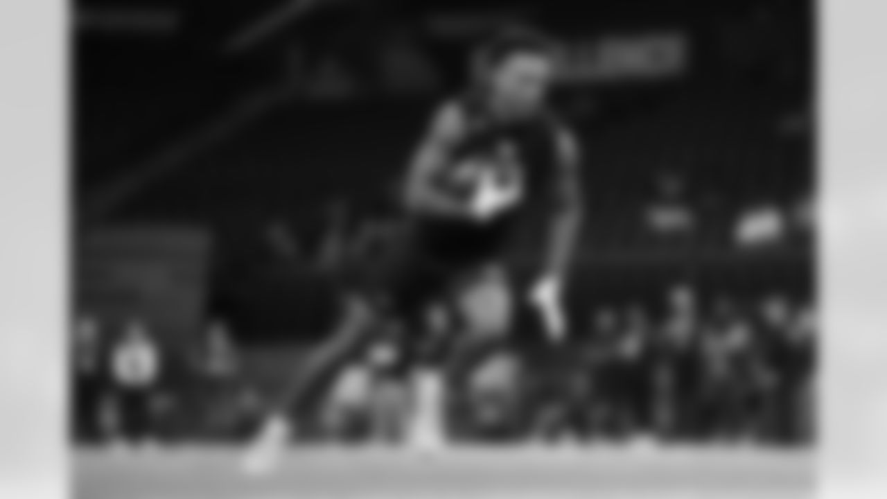 Georgia Tech wide receiver Eric Rivers (32) participates in a drill during the 2026 NFL Scouting Combine on Saturday, February 28, 2026 in Indianapolis, Indiana. (Cooper Neill/NFL)