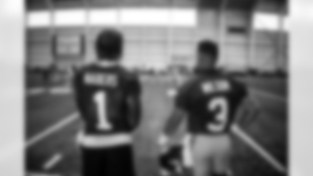 WR Malik Nabers (1) and QB Russell Wilson (3)