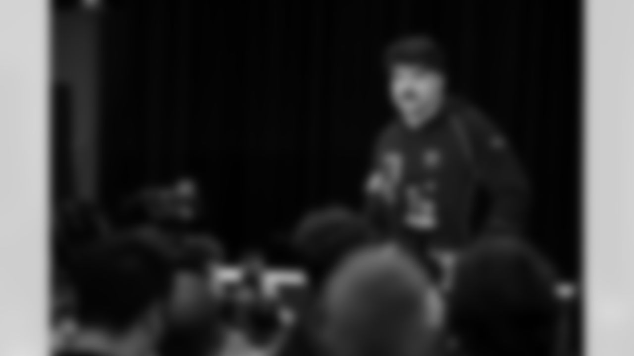 Texas Tech linebacker Jacob Rodriguez (21) speaks during a press conference at the 2026 NFL Scouting Combine on Wednesday, February 25, 2026 in Indianapolis, Indiana. (Cooper Neill/NFL)