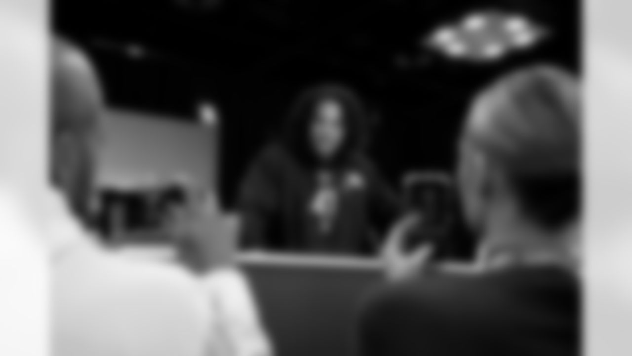 Arizona defensive back Genesis Smith (47) speaks during a press conference at the 2026 NFL Scouting Combine on Thursday, February 26, 2026 in Indianapolis, Indiana. (Lauren Leigh Bacho/NFL)