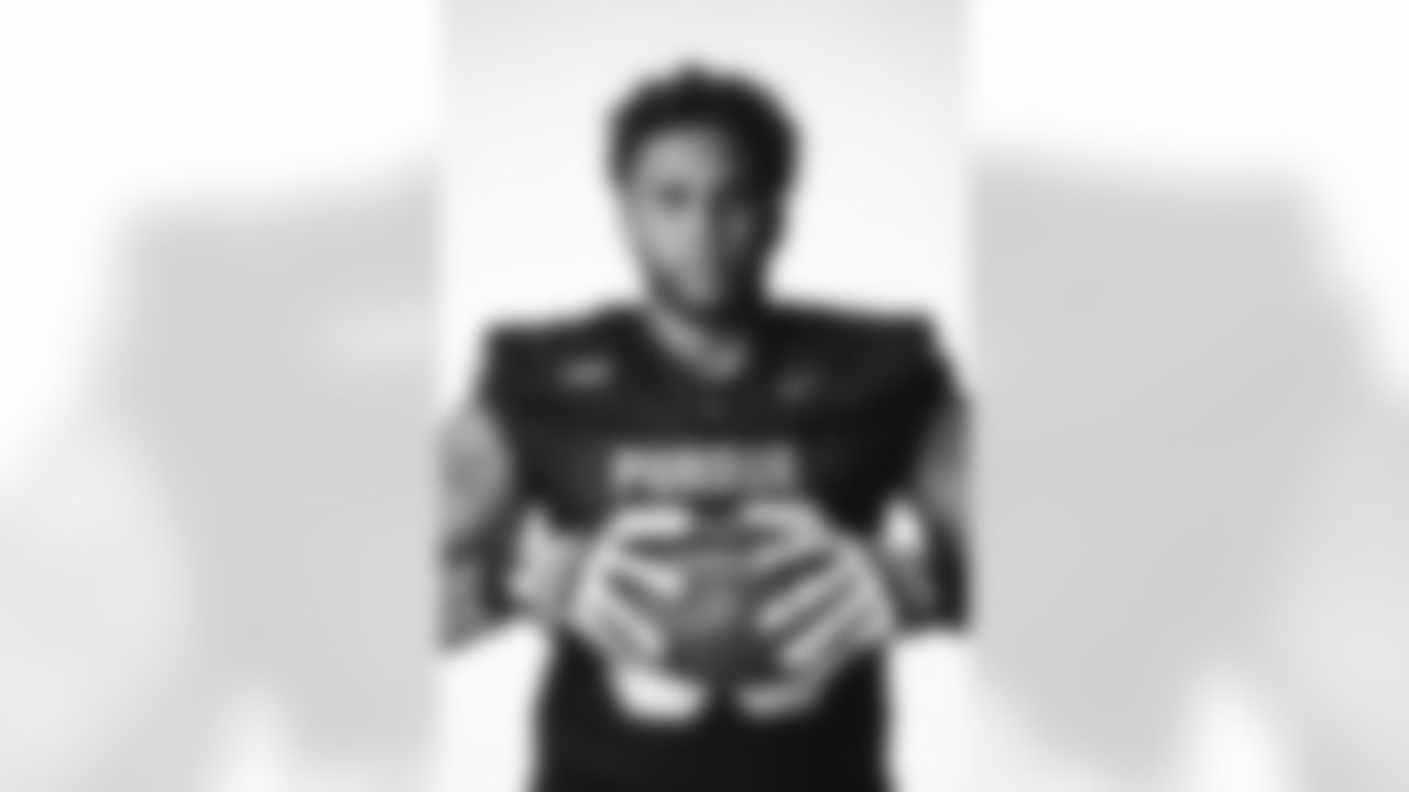 Marcus Mbow of the Purdue Boilermaker Football Teamis seen on July 26th during a photoshoot at Purdue University in West Lafayette, IN.