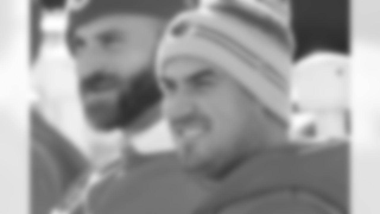 Kansas City Chiefs quarterbacks coach Mike Kafka during pre-game warmups before an NFL football game against the Las Vegas Raiders, Sunday, Dec. 12, 2021 in Kansas City, Mo. (AP Photo/Reed Hoffmann)