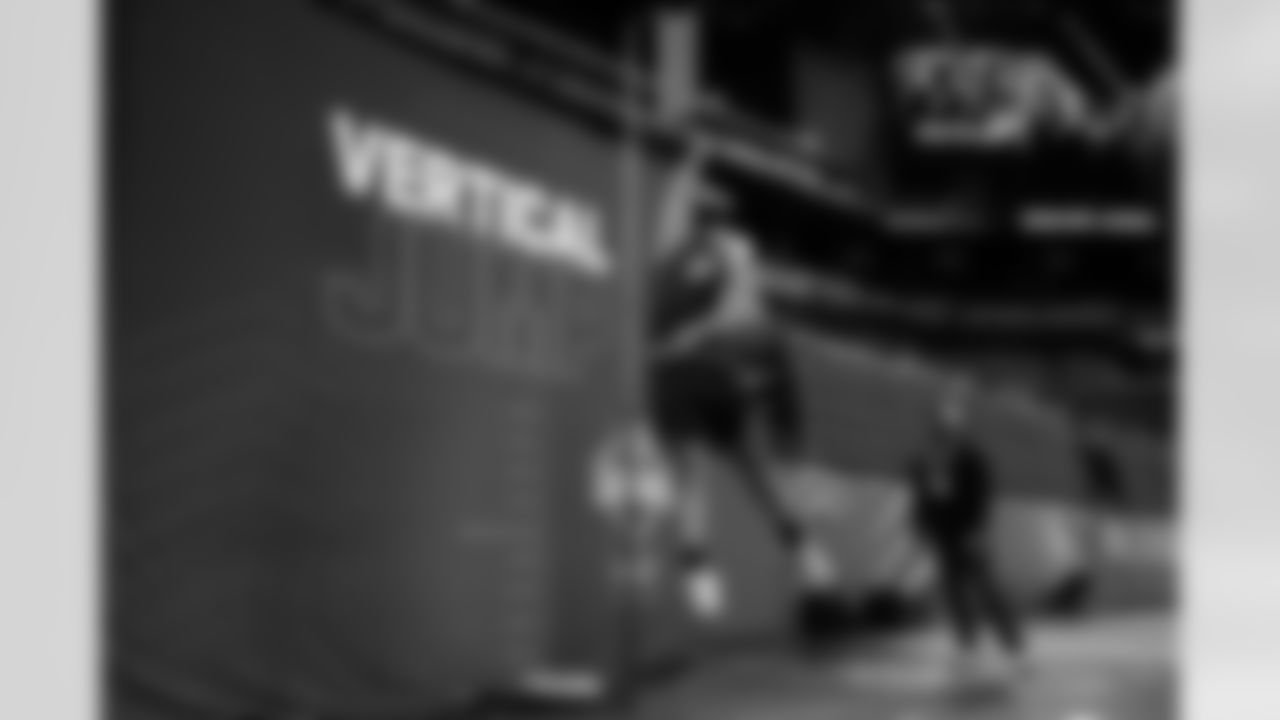 Kentucky defensive lineman David Gusta (12) participates in the vertical jump during the 2026 NFL Scouting Combine on Thursday, February 26, 2026 in Indianapolis, Indiana. (Lauren Leigh Bacho/NFL)