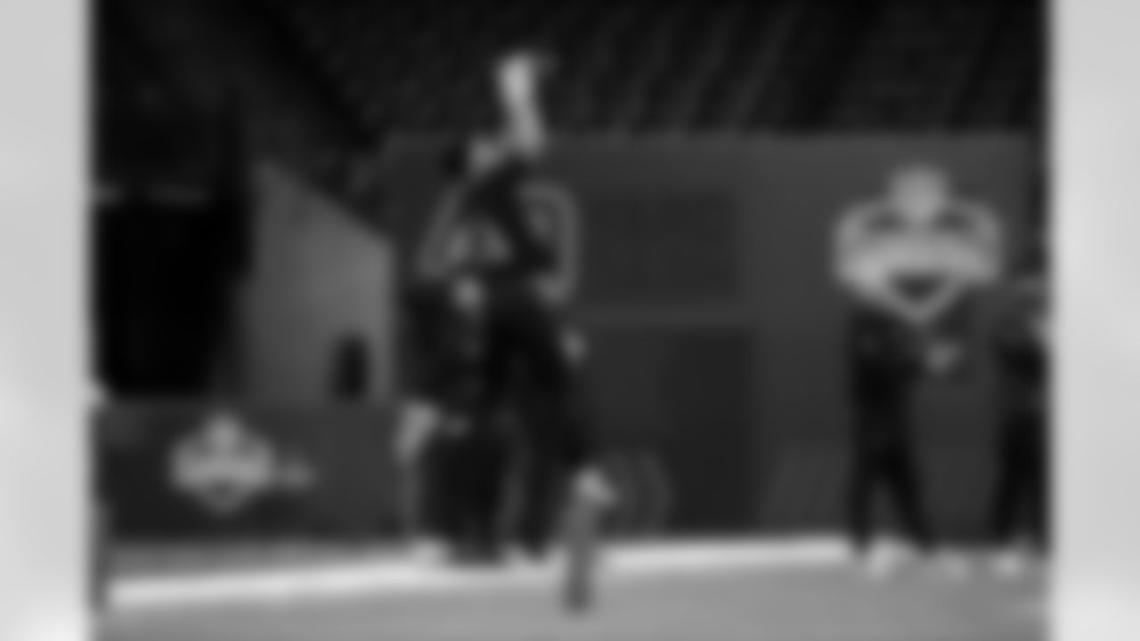 participates in a drill during the 2026 NFL Scouting Combine on Saturday, February 28, 2026 in Indianapolis, Indiana. (Cooper Neill/NFL)